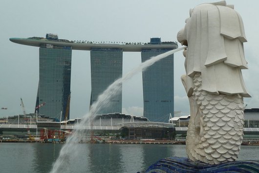 The Merlion with Marina Bay Sands in the distance.