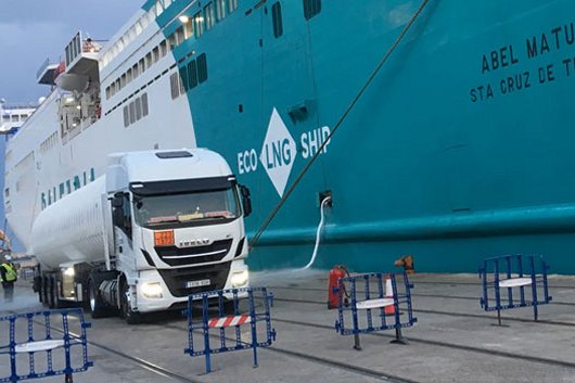 The Abel Matutes has been retrofitted with a 30-cubic-metre LNG storage tank and an auxiliary natural gas engine built by Rolls-Royce.