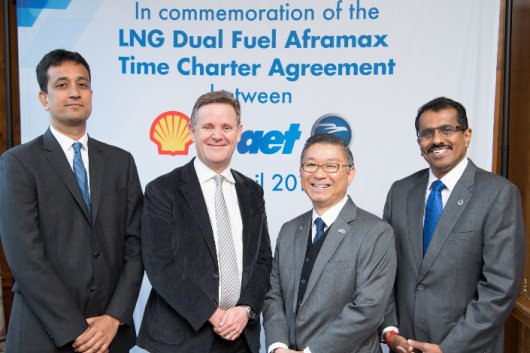 AET and Shell formalised arrangements in London, on April 12, 2018, for the long-term charter of AET's two newbuild LNG dual-fuelled Aframax tankers.
