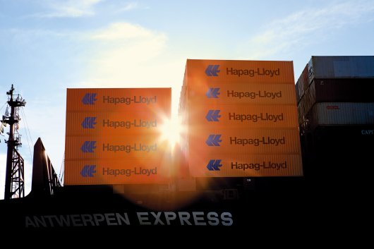 Hapag-Lloyd containers on board the Antwerpen Express.