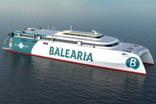 Rendering of Balearia's latest LNG-powered, high-speed catamaran, which will be equipped with two LNG storage tanks - enabling it to travel 400 nautical miles without refuelling. 