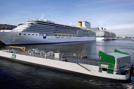 Artist's impression of Europe's first LNG bunkering pontoon, the FlexFueler, operated by Titan LNG.