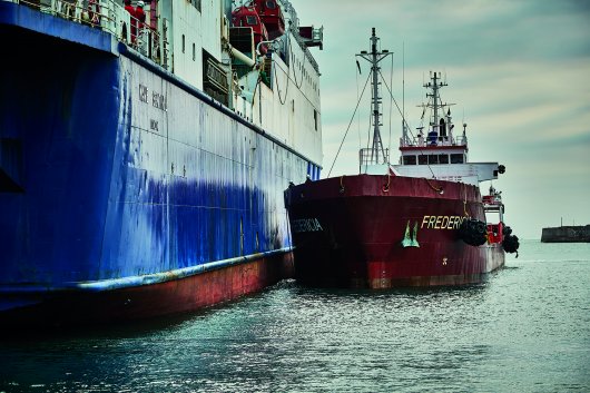 Monjasa's supply vessel, the MT Fredericia, performing a bunker delivery in Portland, UK.