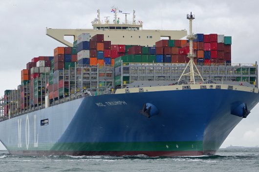 The MOL Triumph during its first visit to Rotterdam in May 2017.