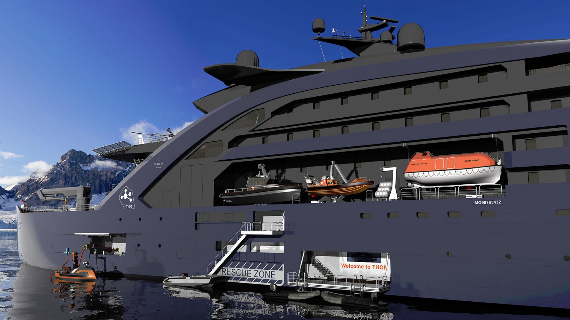 A closeup of the design for the world's first thorium-powered ship, Ulstein Thor, with its autonomous recharging vehicle.
