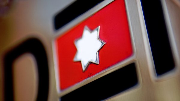 Close-up of Norden door plate.