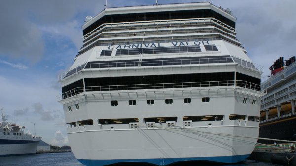 The Carnival Valor docked at Nassau, Bahamas.