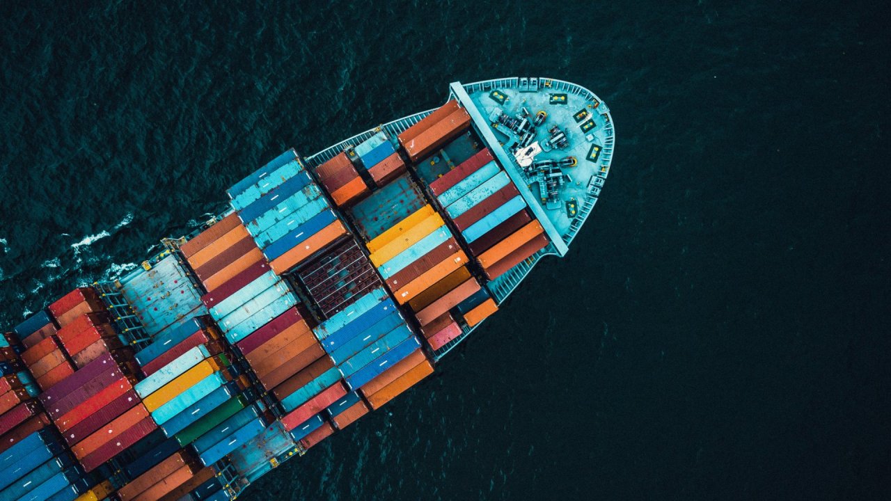 A Maersk vessel, pictured from above.