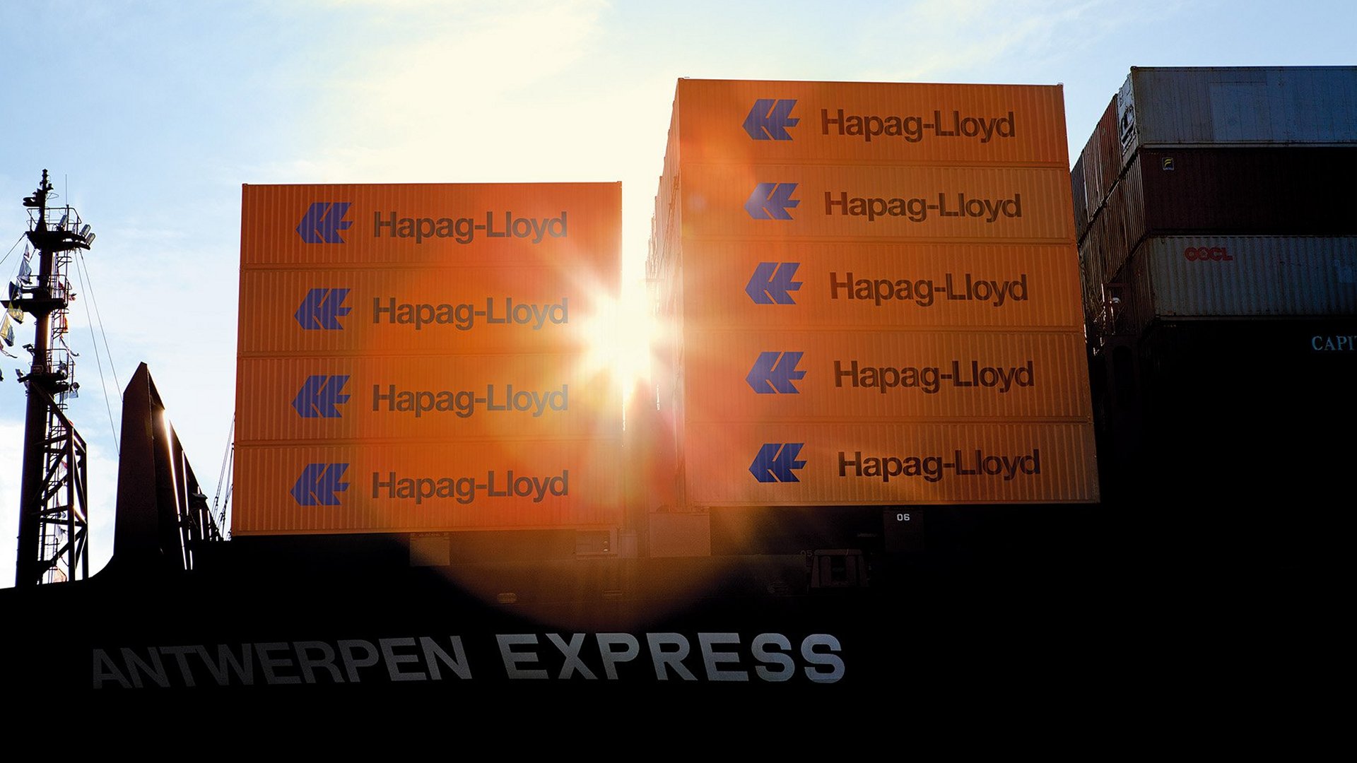 Hapag-Lloyd containers on board the Antwerpen Express.