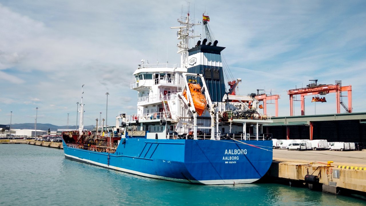 The chemical tanker Aalborg at the Port of Barcelona.