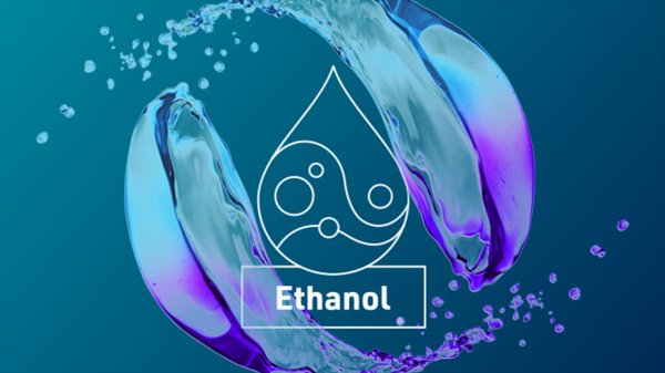 Illustration of liquid with the word 'Ethanol' inside rectangle.