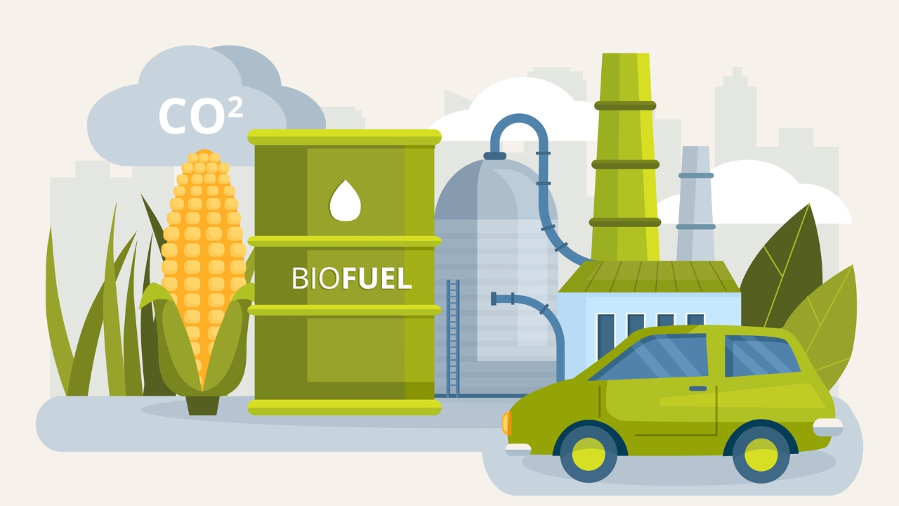 Concept illustration of biofuel and renewable energy production.