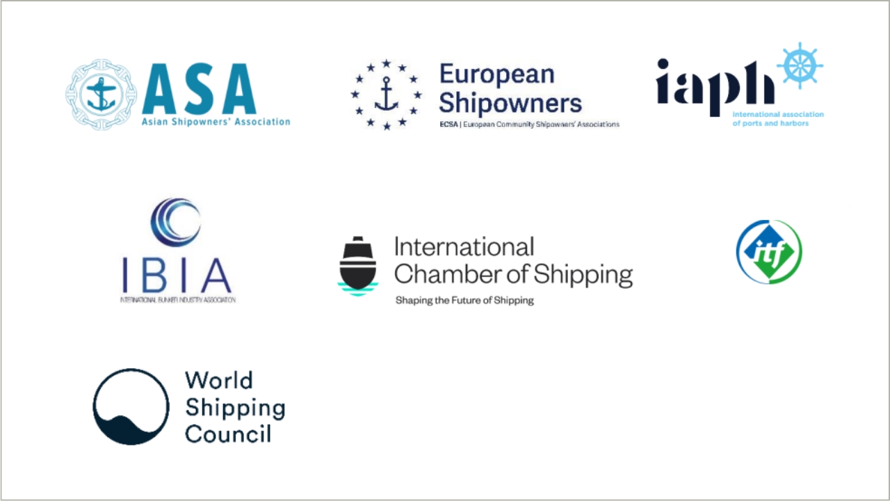 Logos of international maritime associations supporting IMO Net Zero Framework.