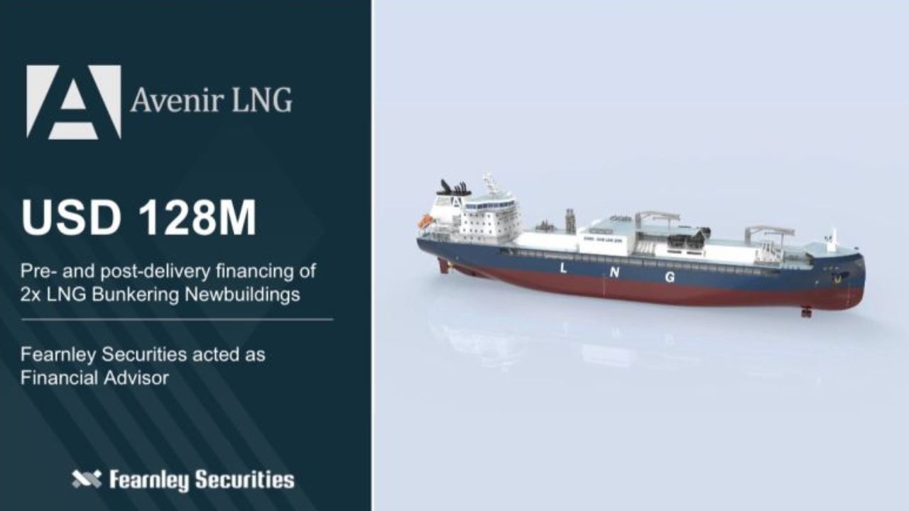 Avenir LNG bunkering newbuildings financing announcement graphic.