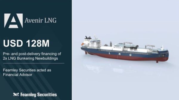 Avenir LNG bunkering newbuildings financing announcement graphic.