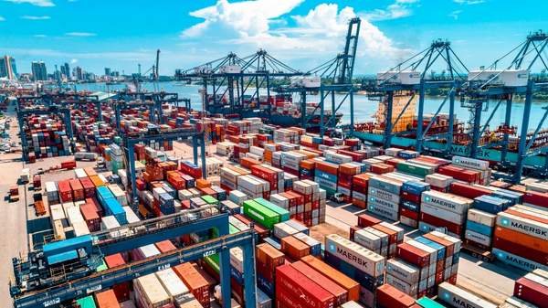 Container terminal with stacked containers.