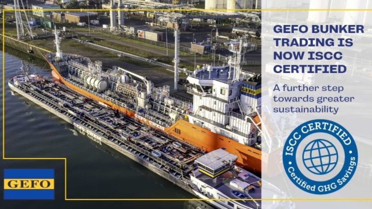 GEFO Bunker Trading ISCC certification announcement graphic.