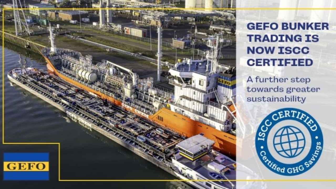 GEFO Bunker Trading ISCC certification announcement graphic.