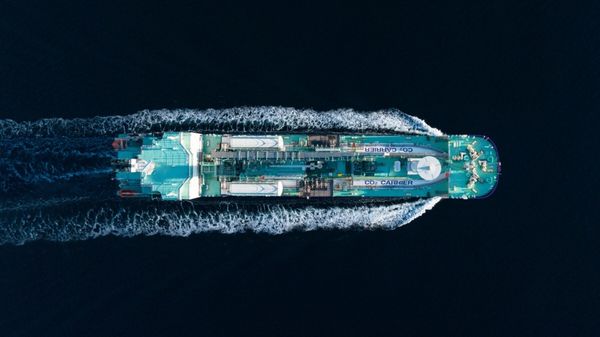 CO2 carrier vessel aerial view.