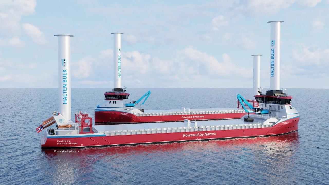Halten Bulk wind-assisted vessel render.