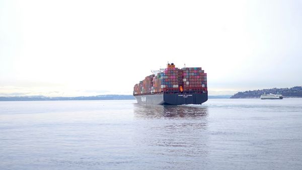 Cargo vessel at sea.