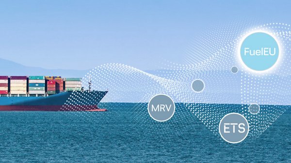 Photograph of ship with overlaid encircled text of EU regulations.