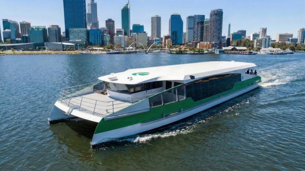 Artistic impression of battery-electric ferry for operation on Perth’s Swan River.