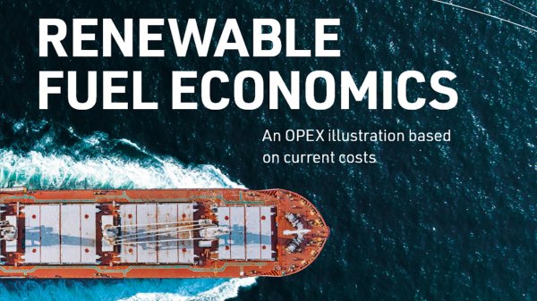 Front cover of study by WinGD and Envision Energy titled 'Renewable Fuel Economics: An OPEX illustration based on current costs'.
