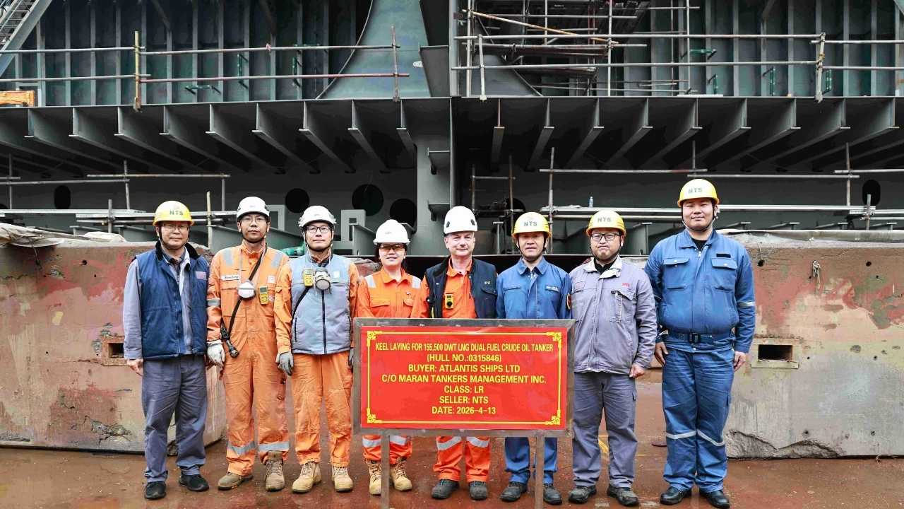 Keel-laying ceremony of a vessel with builder's hull no. 0315846.