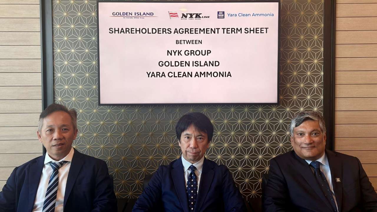 Partnership signing between NYK Line, Golden Island and Yara Clean Ammonia.
