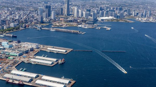 Aerial view of Port of Yokohama.