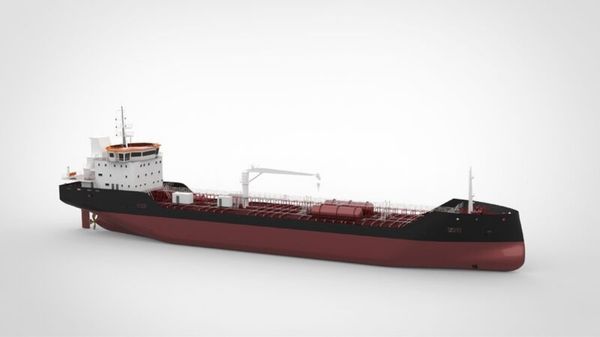Rendering of a diesel-electric chemical tanker.
