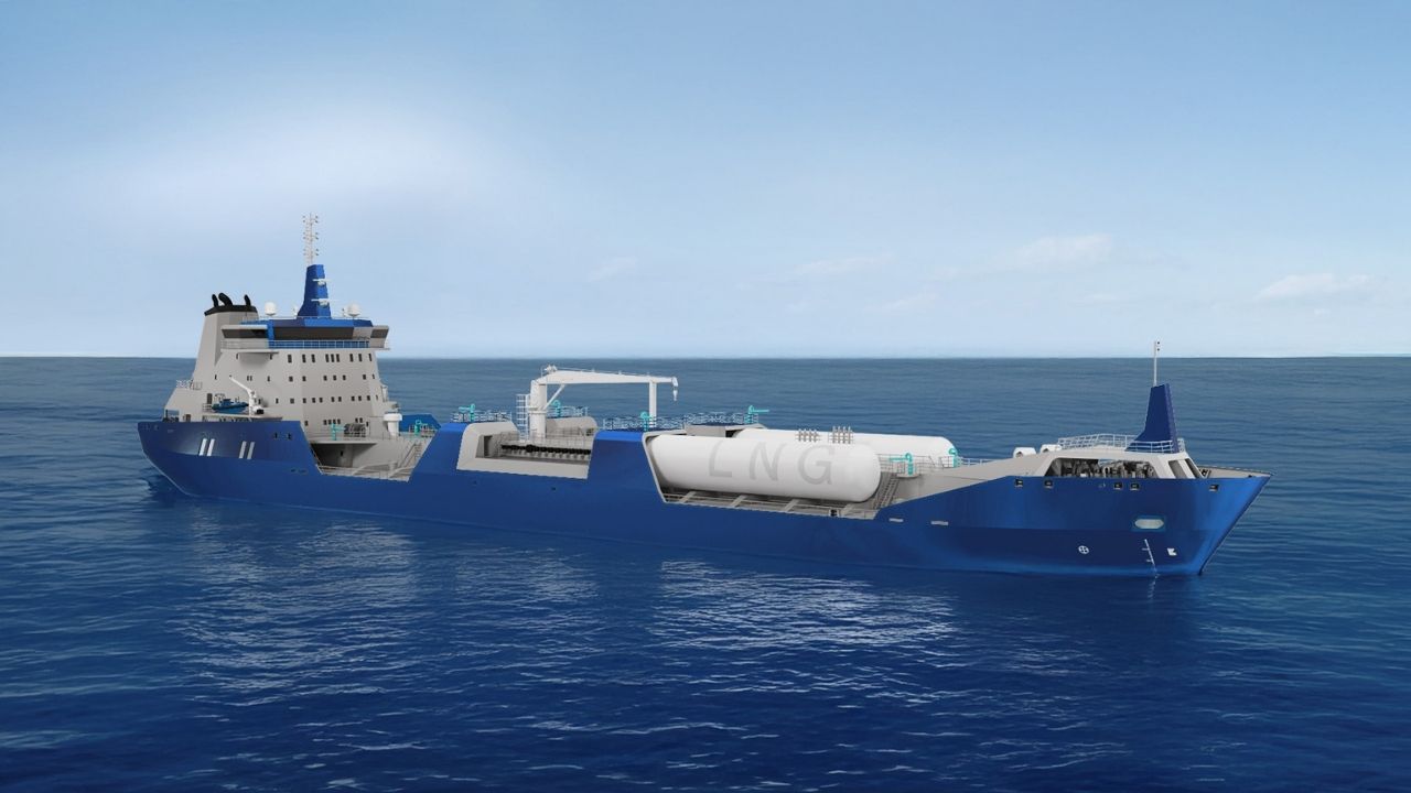 LNG bunkering vessel render.
