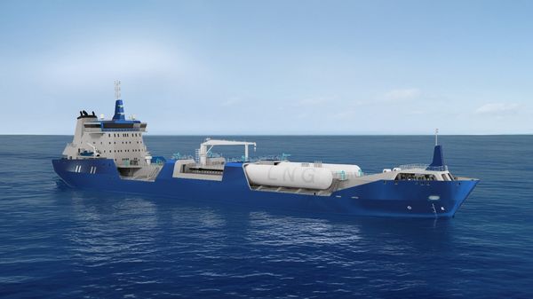 LNG bunkering vessel render.