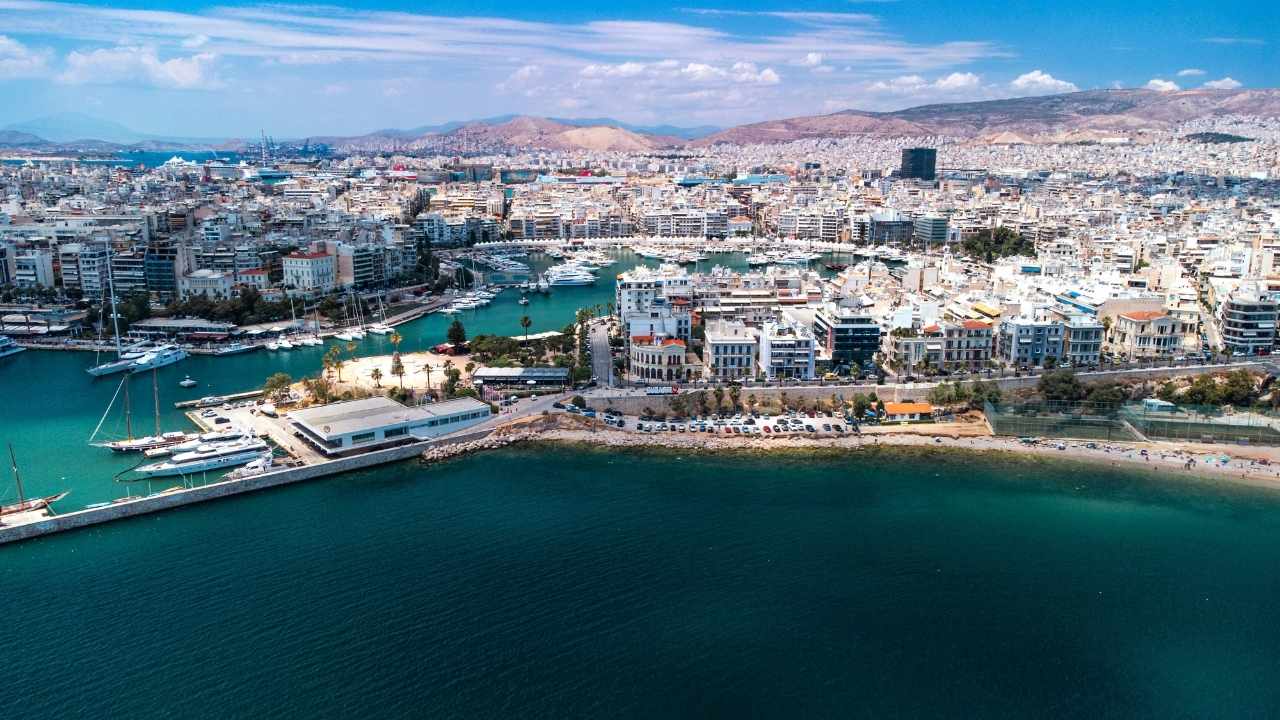 Aerial view of Piraeus Harbour in Greece.