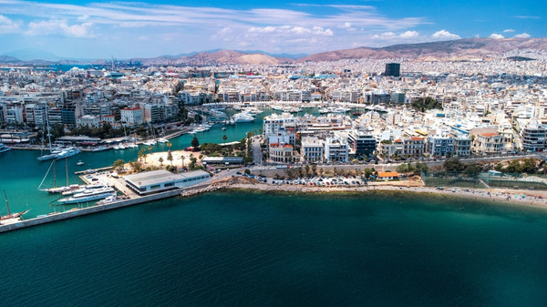 Aerial view of Piraeus Harbour in Greece.