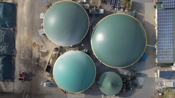 Aerial view of a biogas plant.