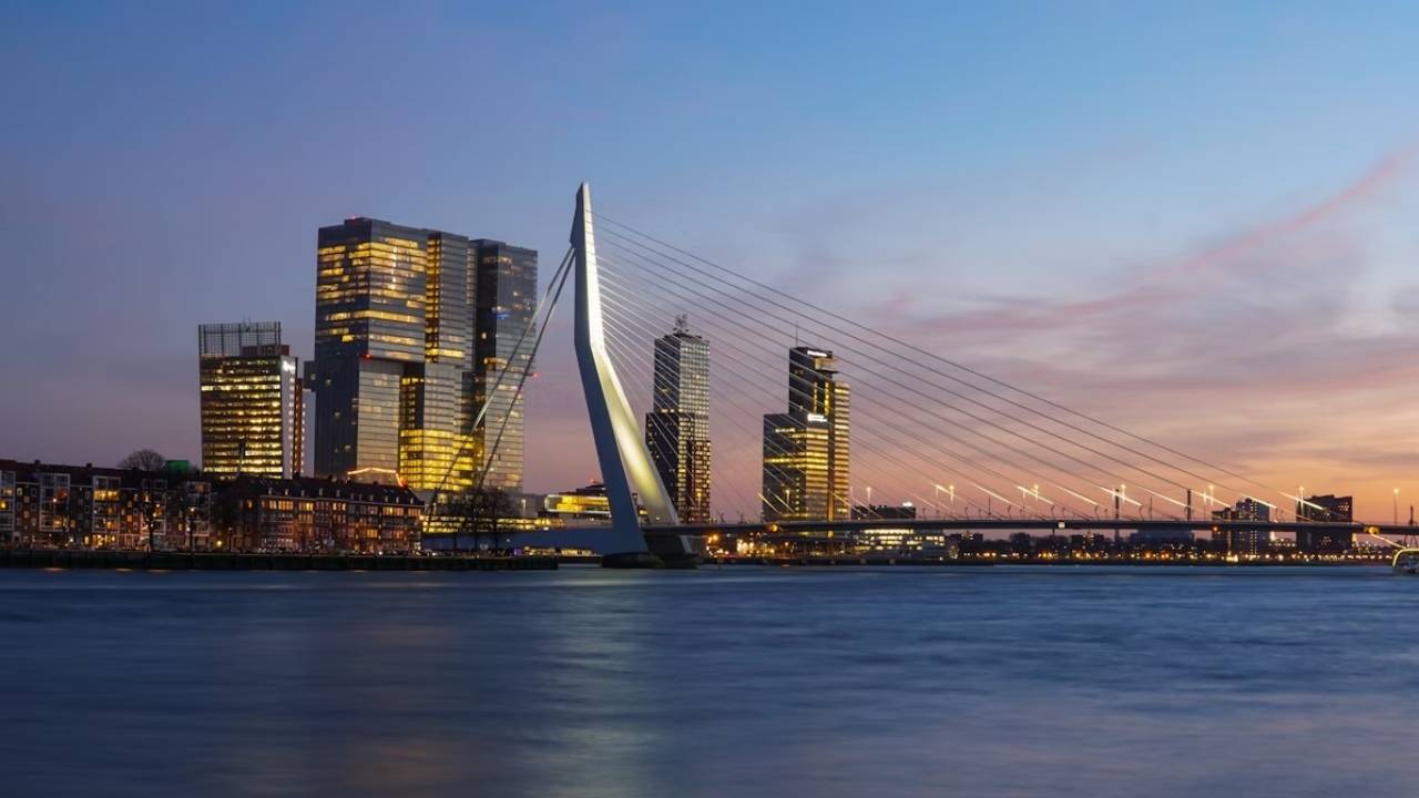 Rotterdam skyline at night.