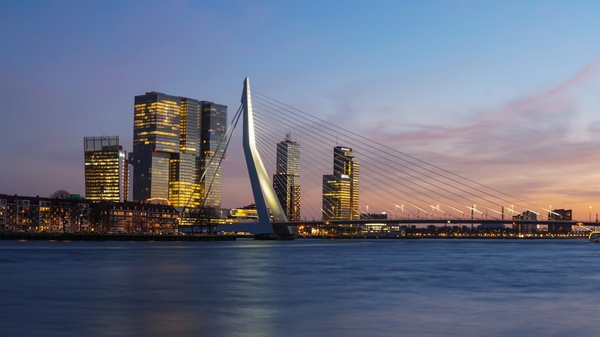 Rotterdam skyline at night.