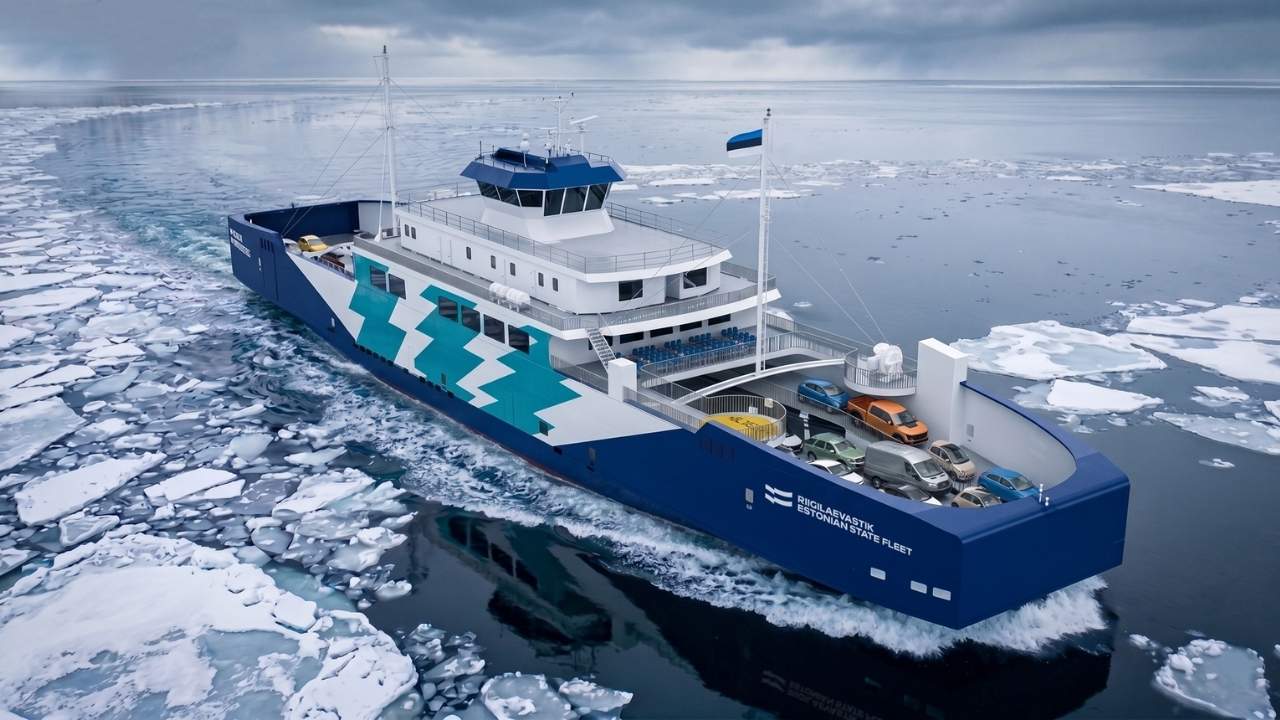 Fully electric passenger ferry render.