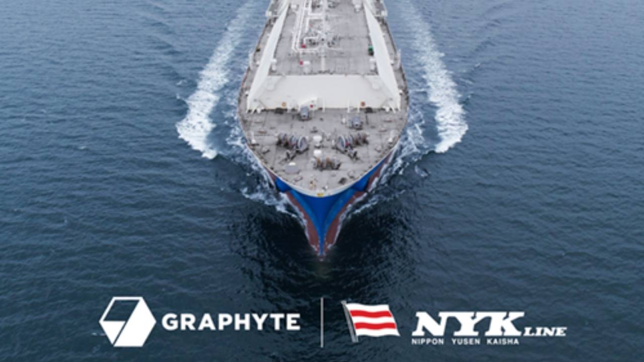 Vessel at sea with Graphyte and NYK Line logos.