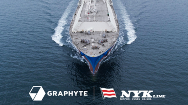 Vessel at sea with Graphyte and NYK Line logos.
