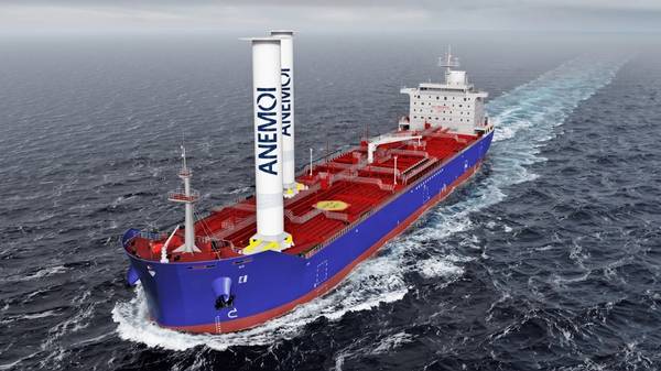 Medium-range (MR) tanker with Rotor Sails render.