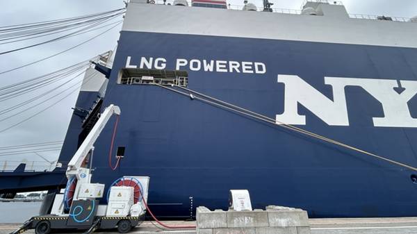 NYK LNG-powered vessel connected to shore power.