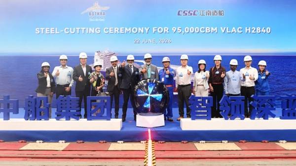 Steel cutting ceremony of vessel with builder's hull no. H2840.