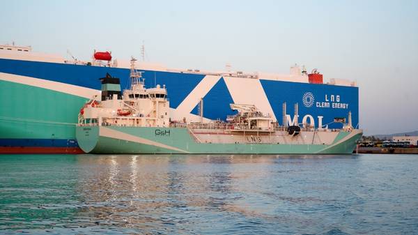 Green Pearl and Lapis Ace (STS) bio-LNG bunkering operation.