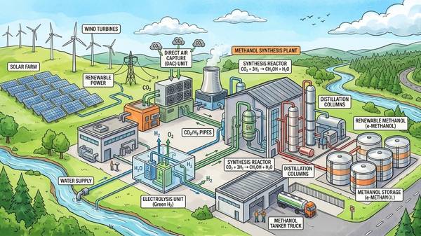 Renewable methanol production illustration.