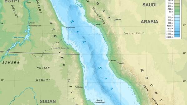 Red Sea topographic map.