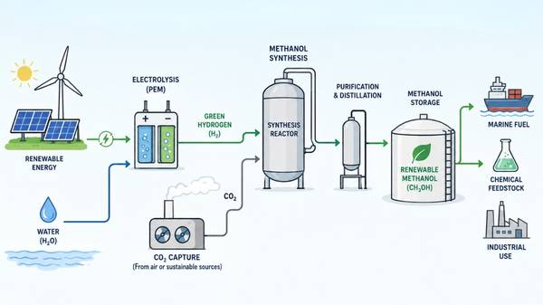 Renewable methanol production illustration.