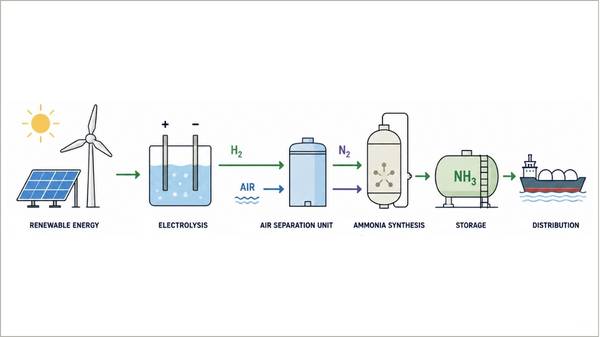 Renewable ammonia production illustration.